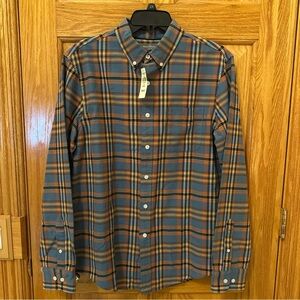LL Bean Signature Men’s Size Medium Blue and Orange Plaid Shirt $64